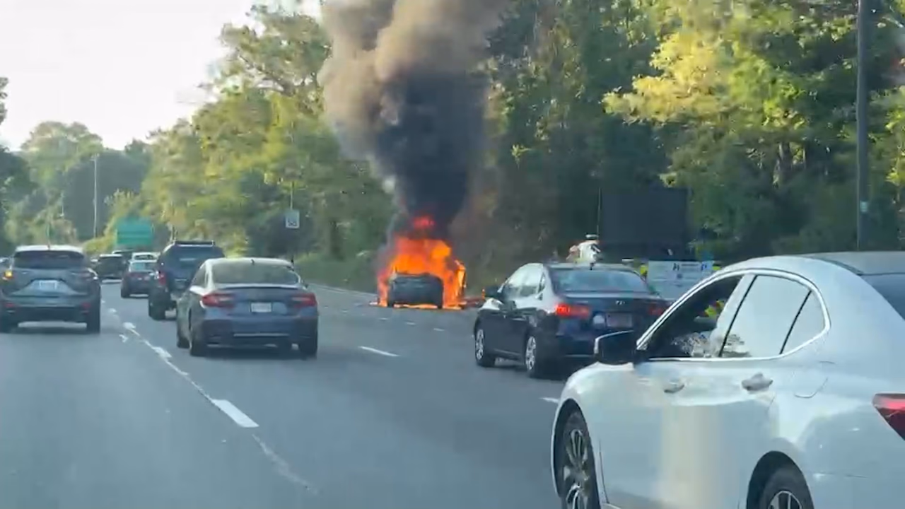 Vehicle Erupts in Flames on Southern State Parkway Near Exit 20