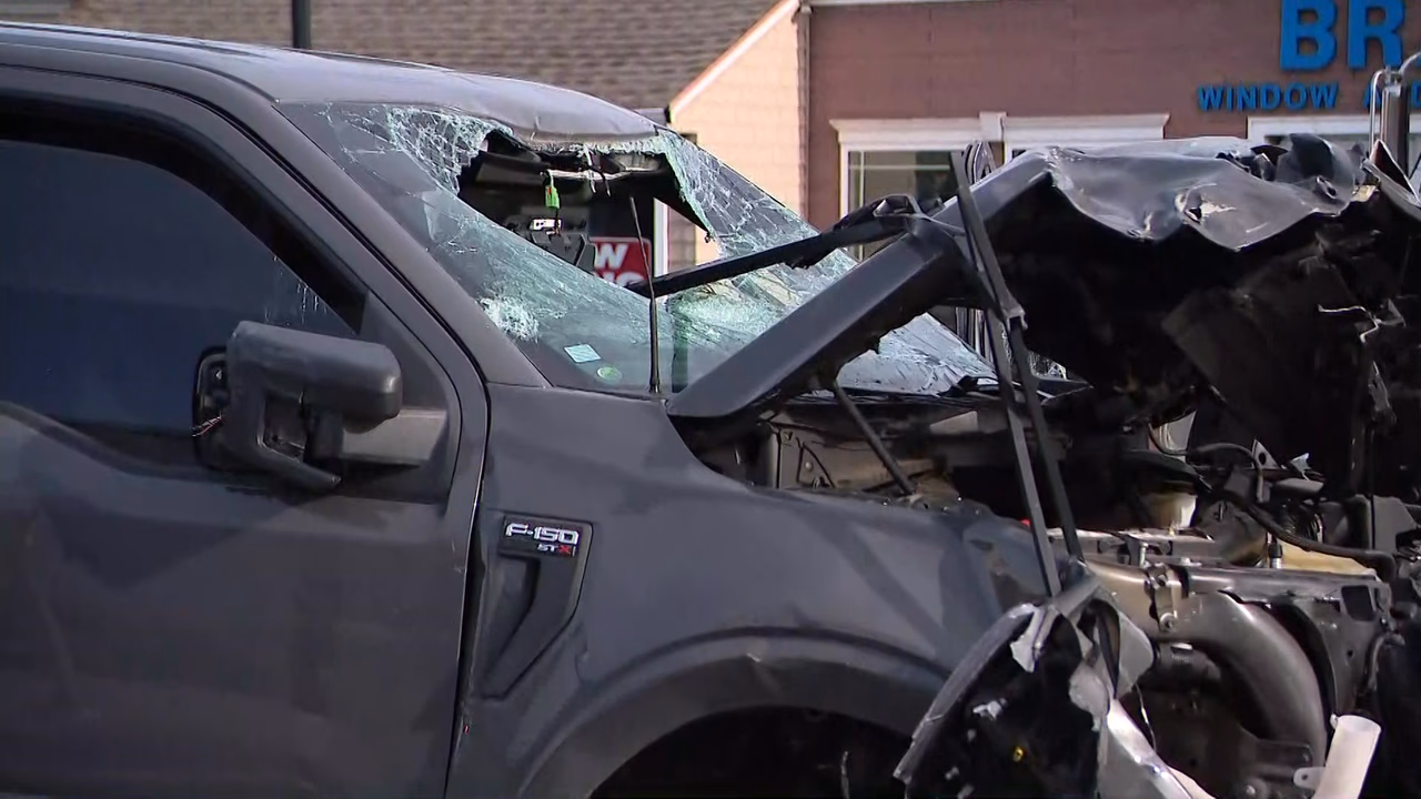 Pickup Truck Downs Utility Pole, Lamp Posts on Montauk Highway in Copiague