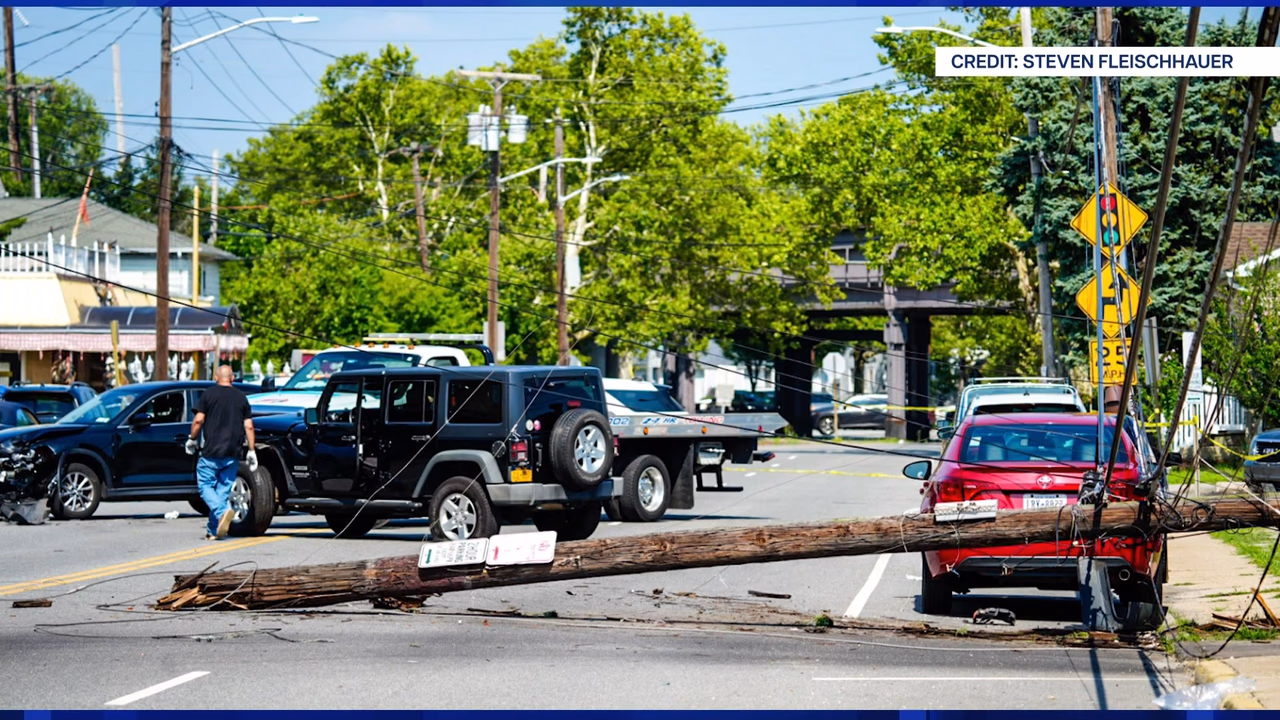 Car Crash Downs Utility Pole on East Barclays Street in Hicksville