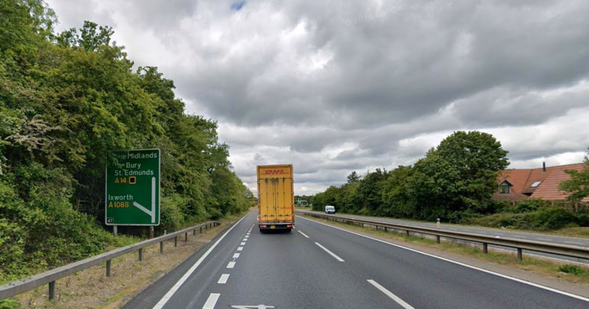 Car-Lorry Crash on A14 Westbound at Woolpit Traps Driver; Roof Cut Free
