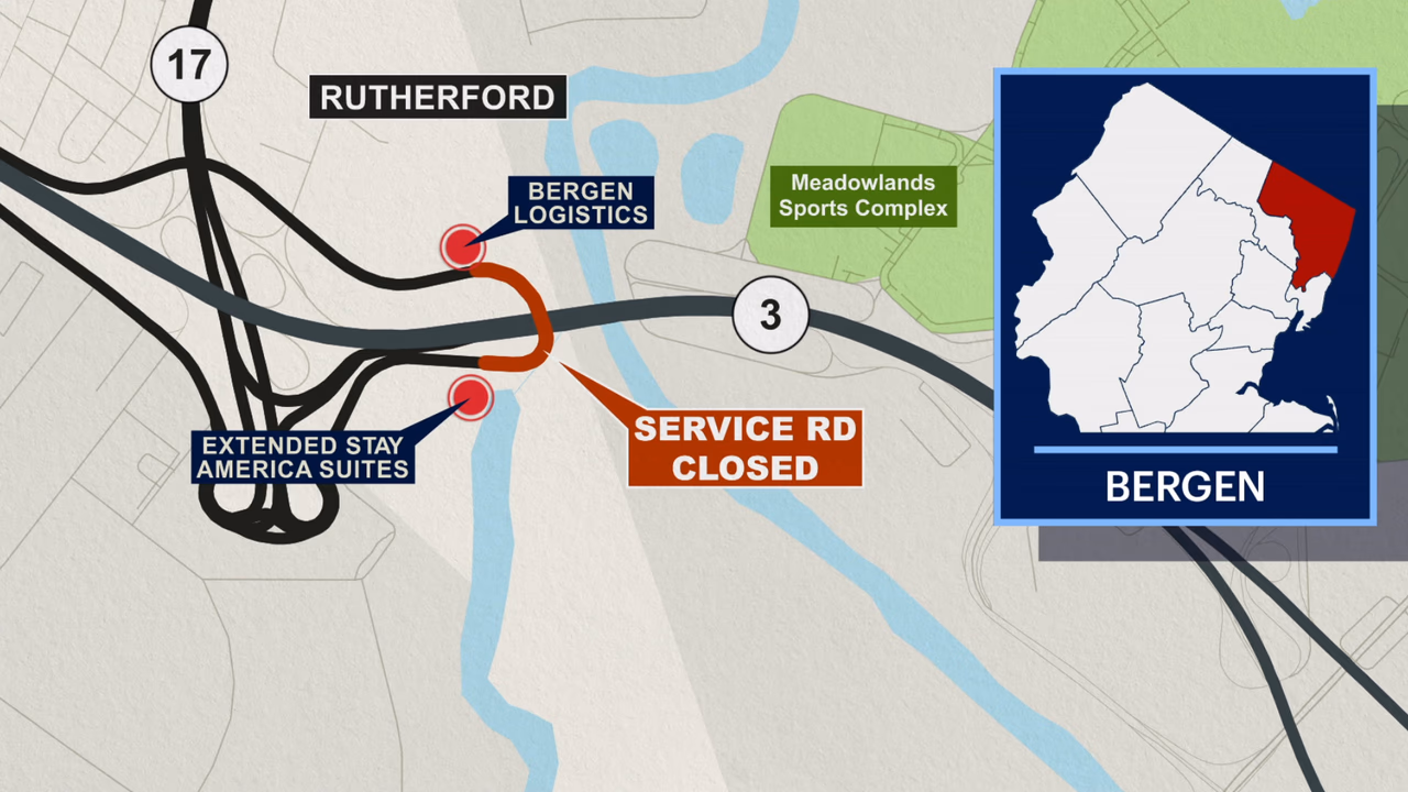 Route 3/Route 17 Service Road Closed in Rutherford for Drainage Work Through October