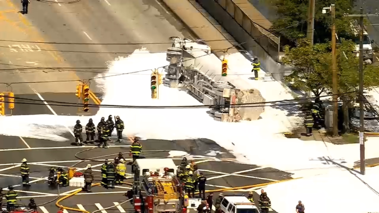 18-Wheeler Flips on Rockaway Blvd in Rosedale, Spills 2,000 Gallons of Fuel into Storm Drains