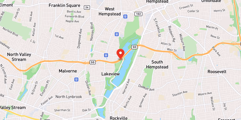 Map showing incident location at 40.6838, -73.6440