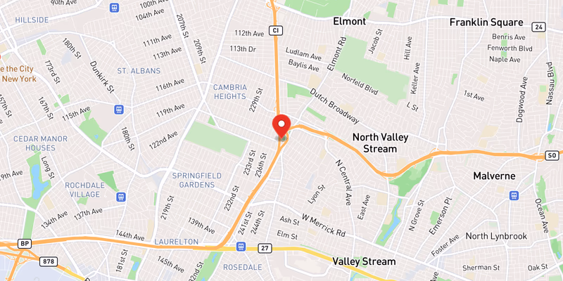 Map showing incident location at 40.6856, -73.7259