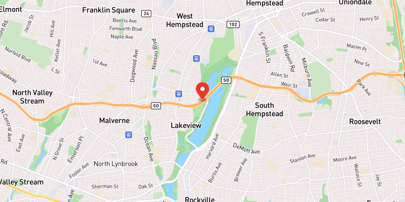 Map showing incident location at 40.6840, -73.6441