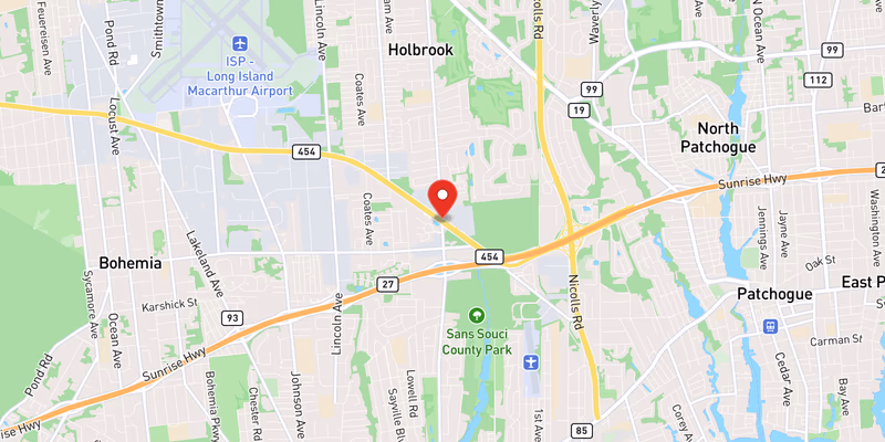 Flooding Blocks Right Shoulder on Westbound NY 454 in Suffolk County