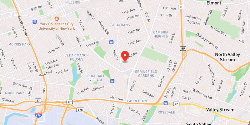 Map showing the St. Albans, Queens location near Milburn Street