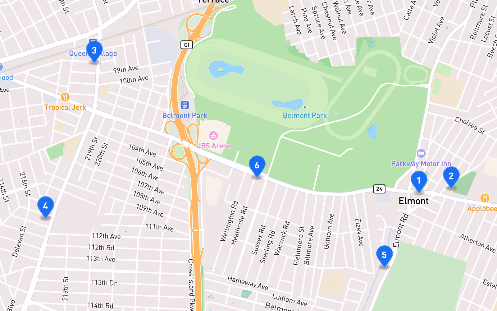 Map of best tire shops in Elmont, NY