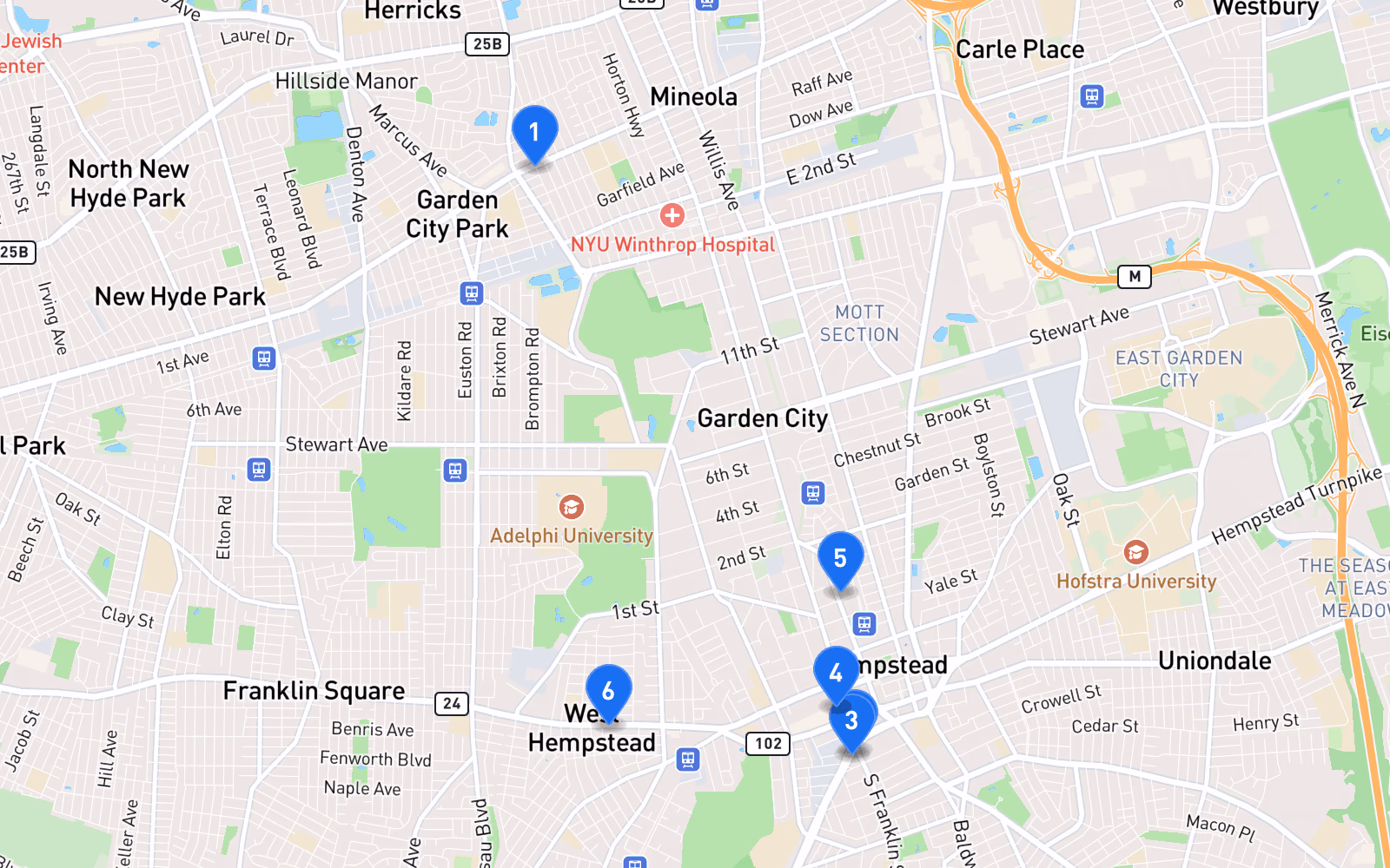 Map of best tire shops in Garden City, NY