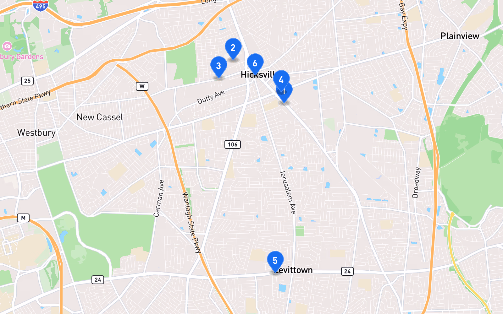 Map of best tire shops in Hicksville, NY