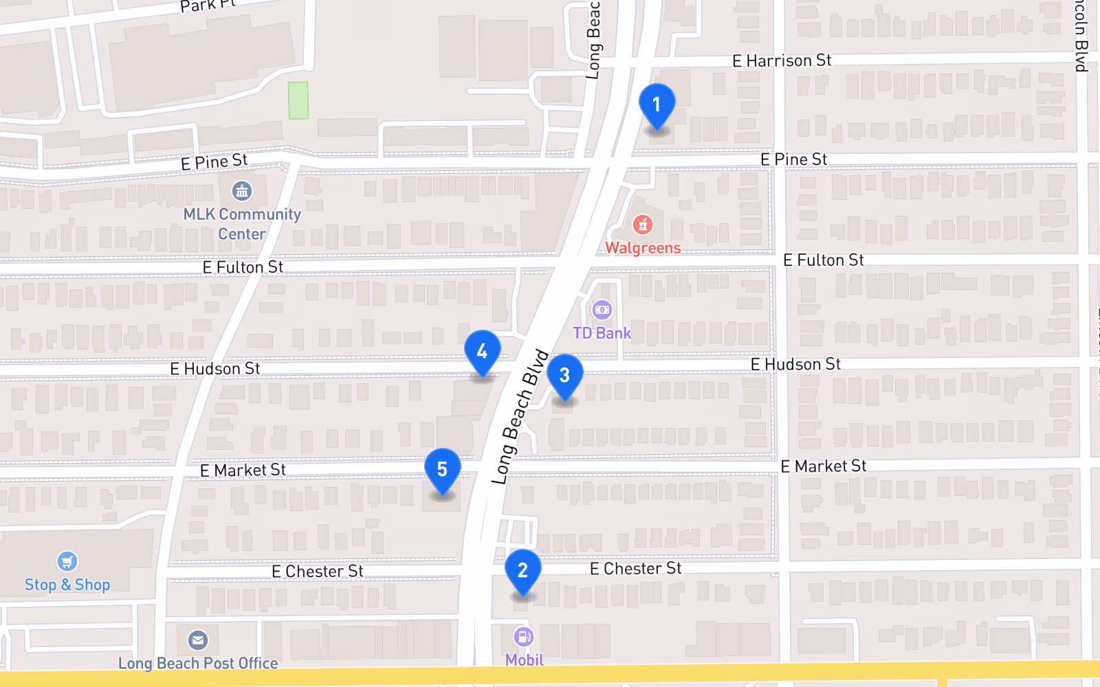 Map of best tire shops in Long Beach, NY