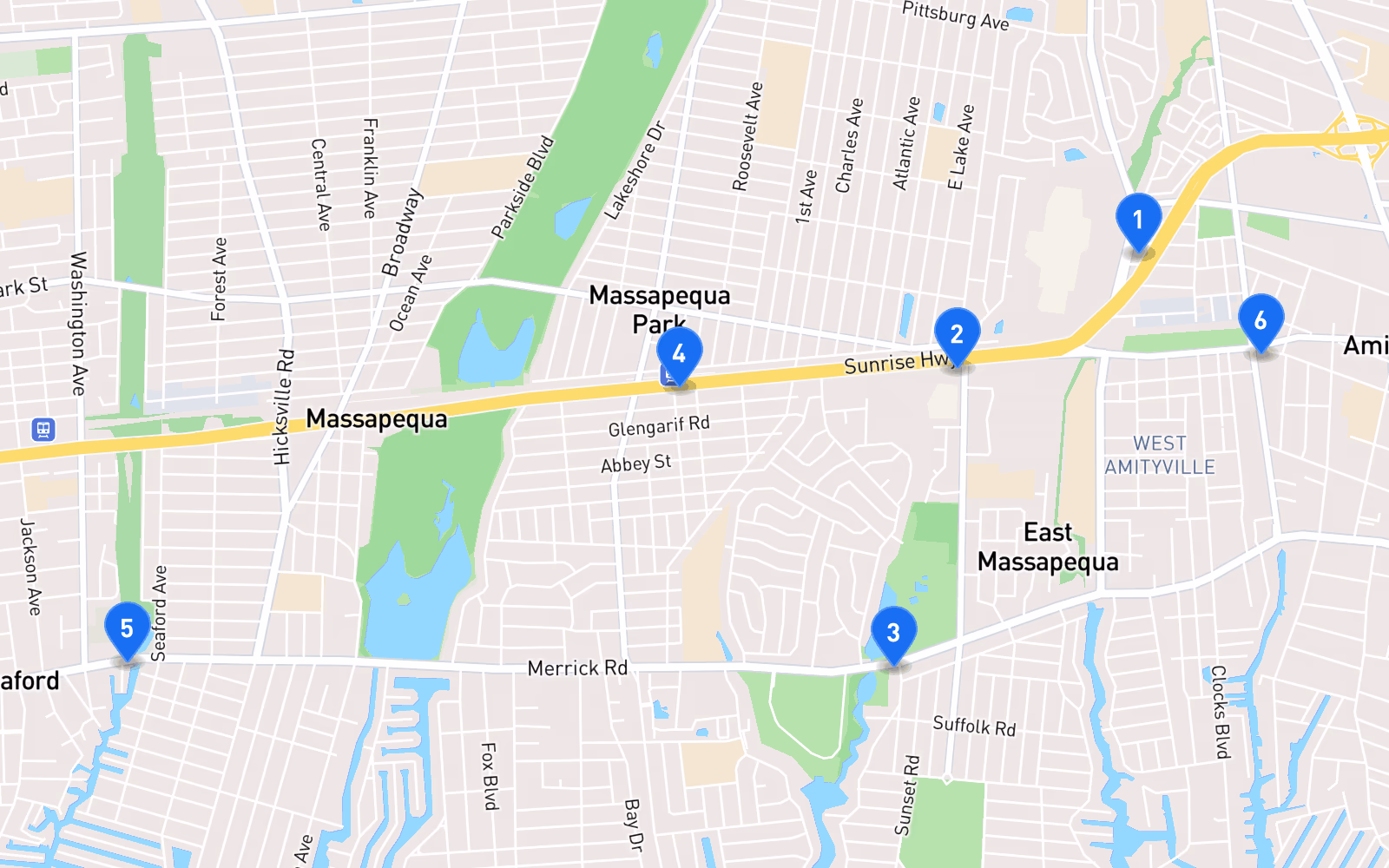 Map of best tire shops in Massapequa, NY