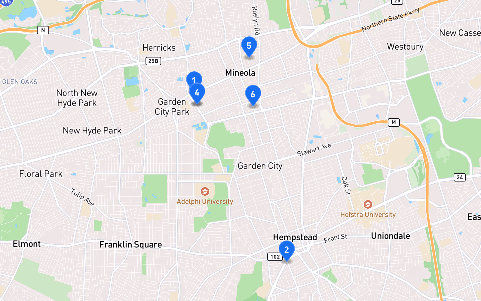 Map of best tire shops in Mineola, NY