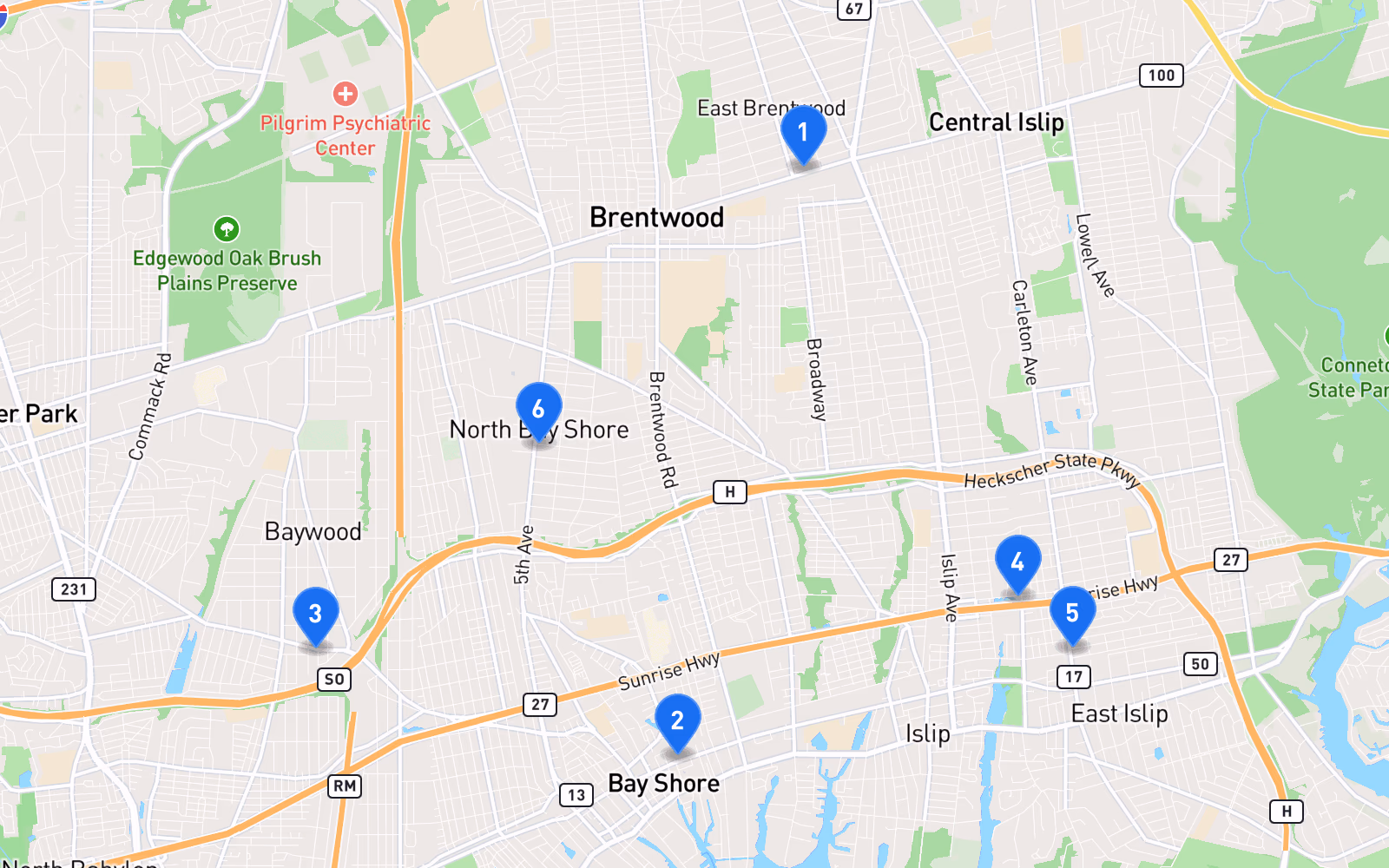 Map of best tire shops in Bay Shore, NY