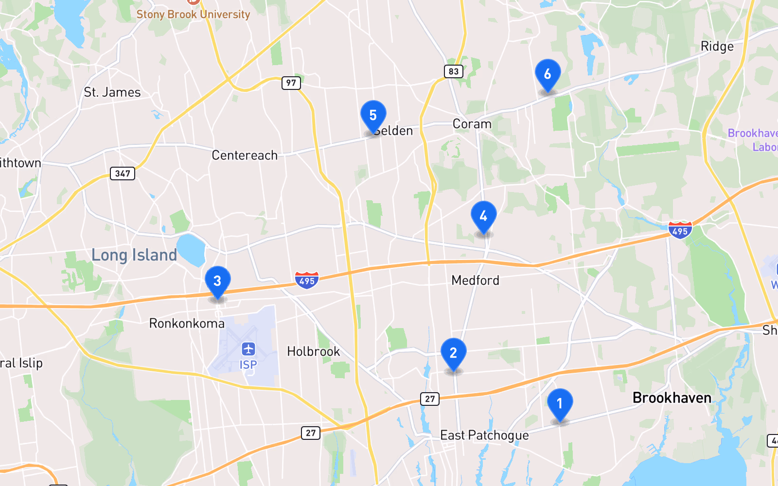 Map of best tire shops in Brookhaven, NY