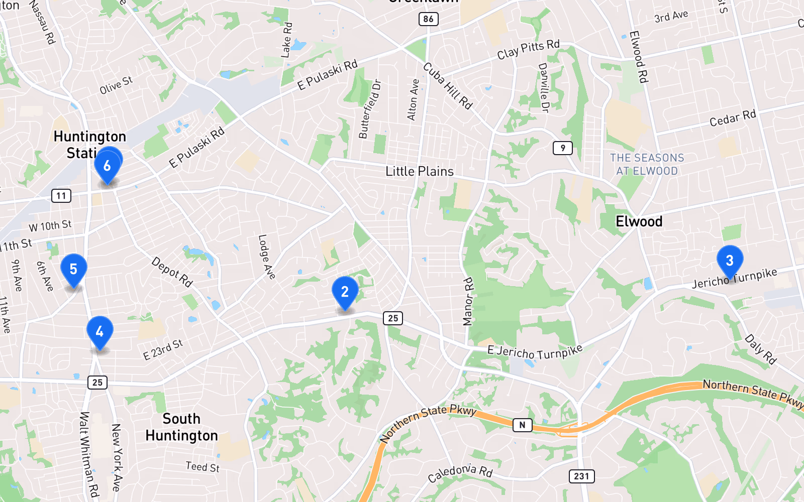 Map of best tire shops in Dix Hills, NY