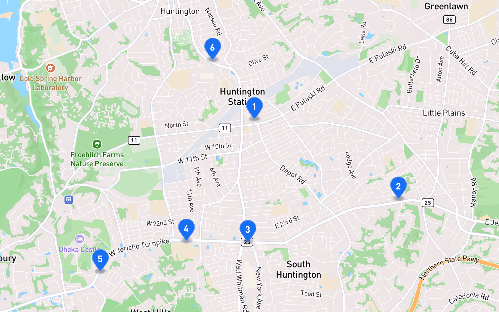 Map of best tire shops in Huntington, NY