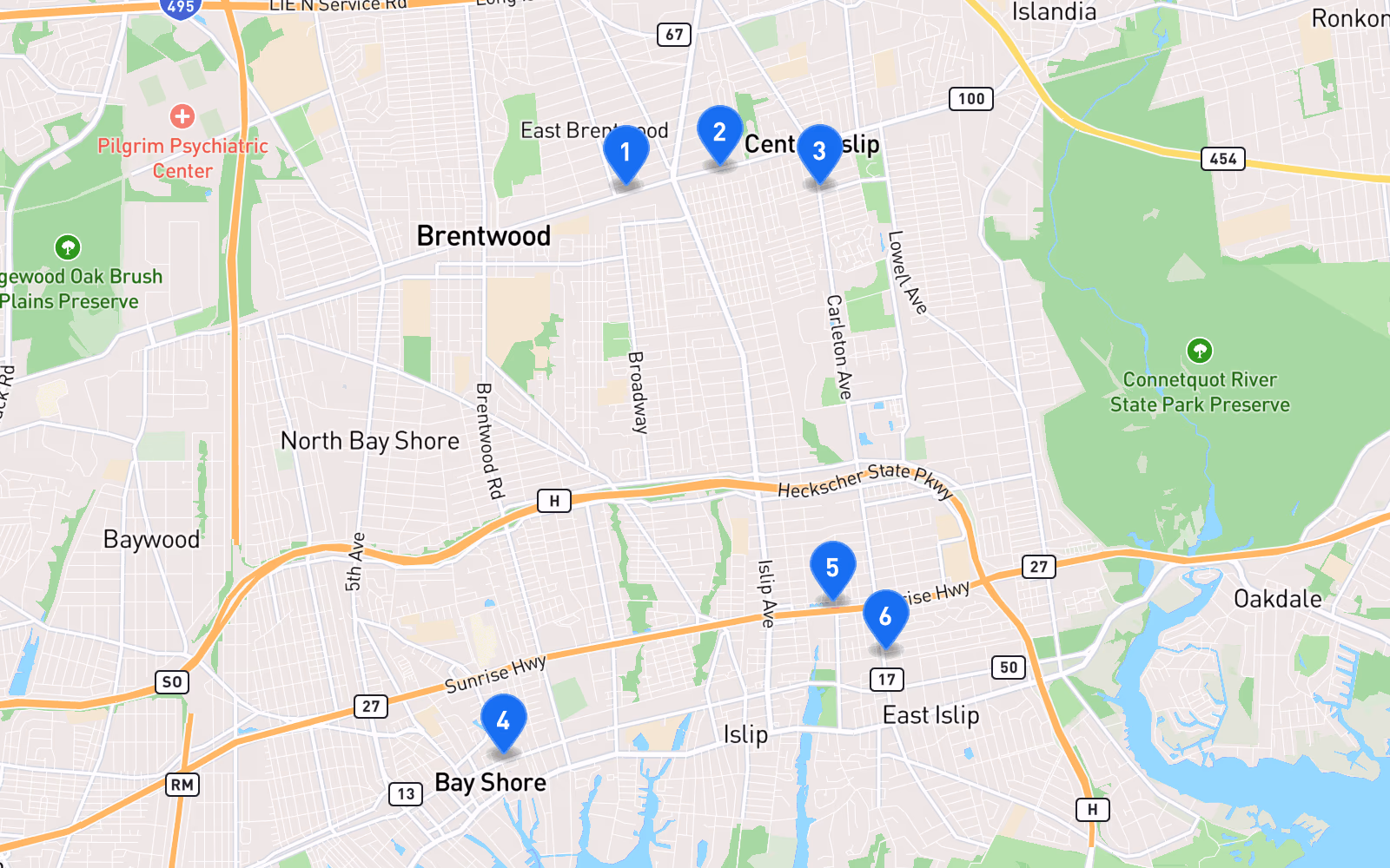 Map of best tire shops in Islip, NY