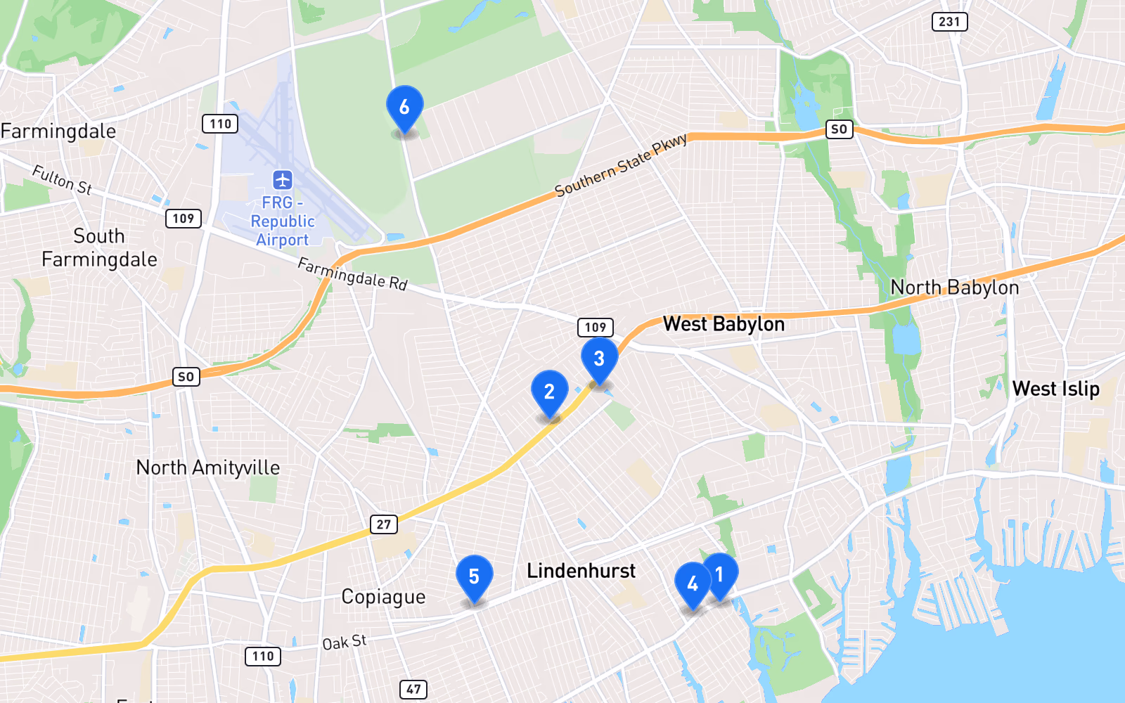 Map of best tire shops in Lindenhurst, NY