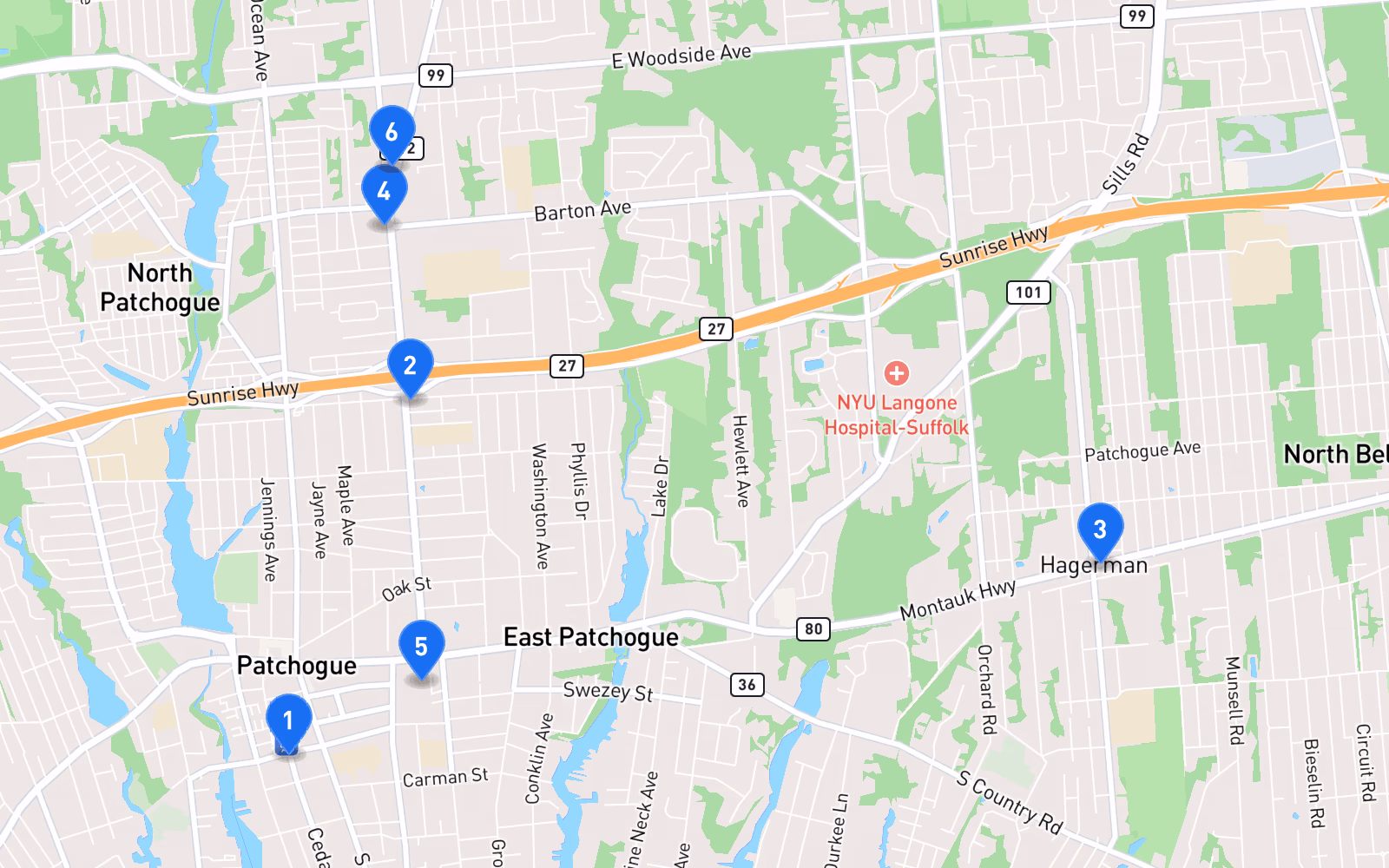 Map of best tire shops in Patchogue, NY