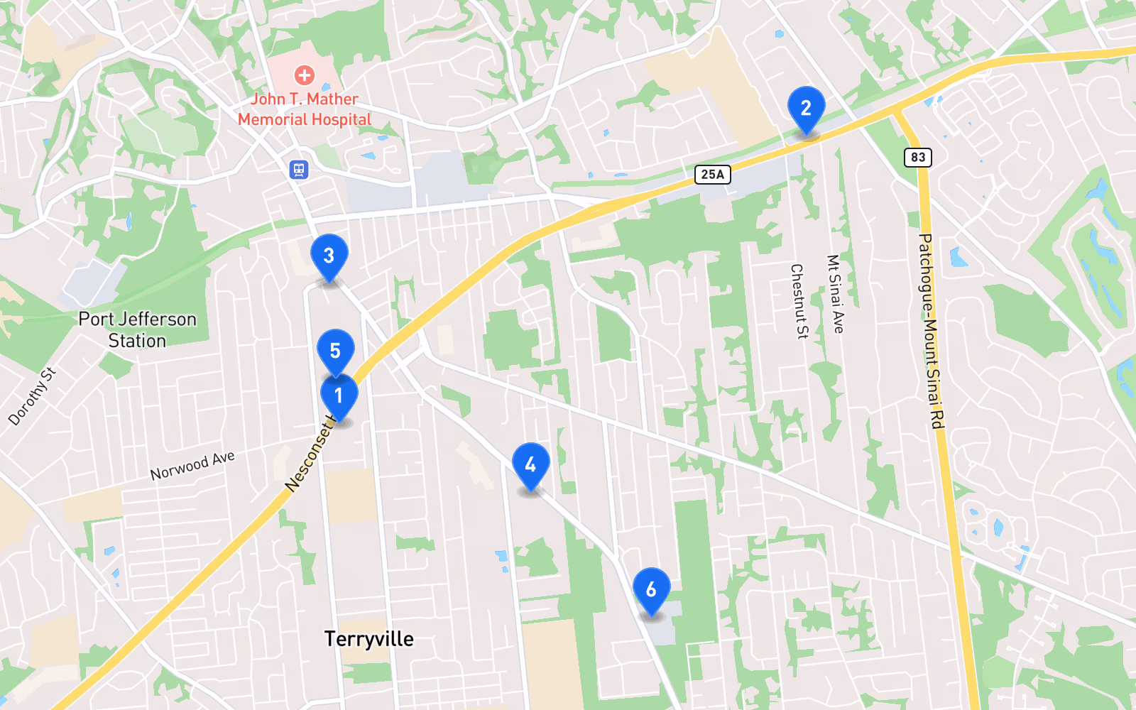 Map of best tire shops in Port Jefferson, NY