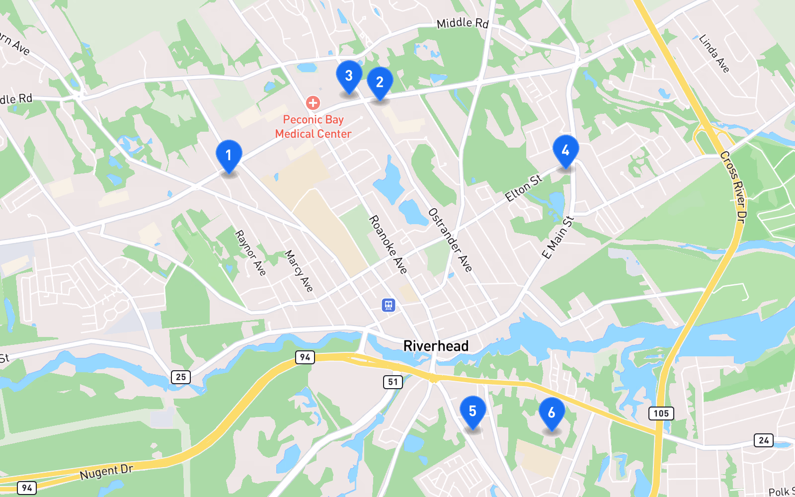 Map of best tire shops in Riverhead, NY