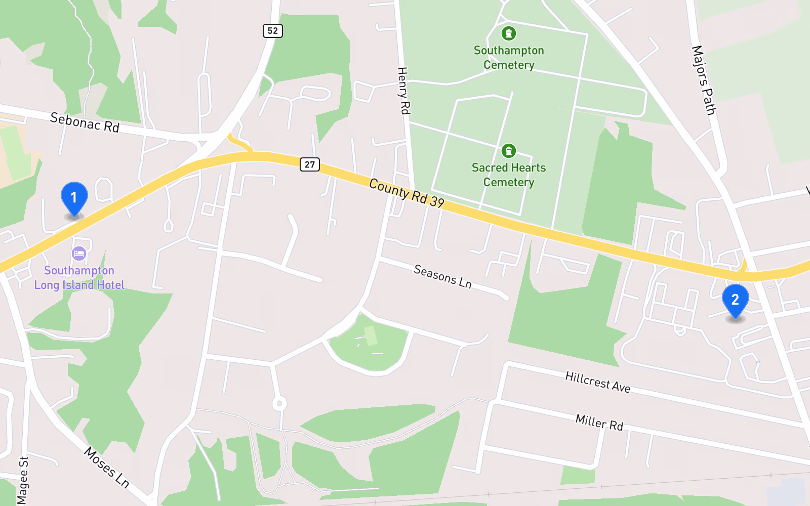 Map of best tire shops in Southampton, NY